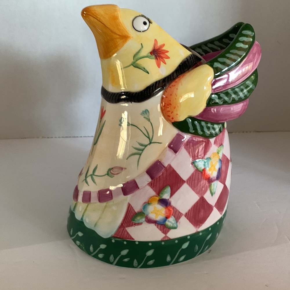 FITZ AND FLOYD bright colored chicken pitcher, Gypsy Chicks - Picture 4 of 9